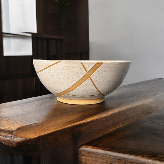 White Striped Salad Bowl